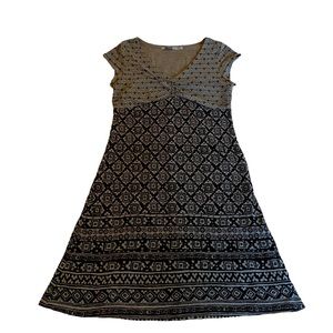 Black Gray Print Athleta Cap Sleeve Casual Empire Dress
